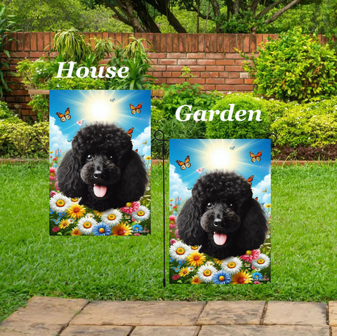 Poodle Black - Best of Breed  Summer Butterflies Outdoor House and Garden Flag