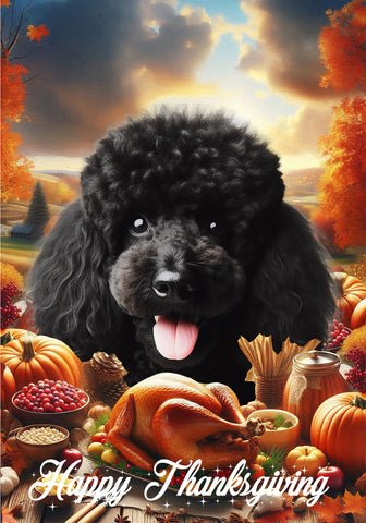 Poodle Black - Best of Breed  Thanksgiving Outdoor House and Garden Flag