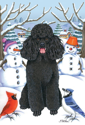 Poodle Black- Best of Breed Tomoyo Pitcher Winter Snowman Garden Flag 12" x 17"