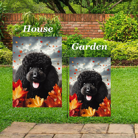 Poodle Black - Best of Breed  Fall Leaves Outdoor House and Garden Flag