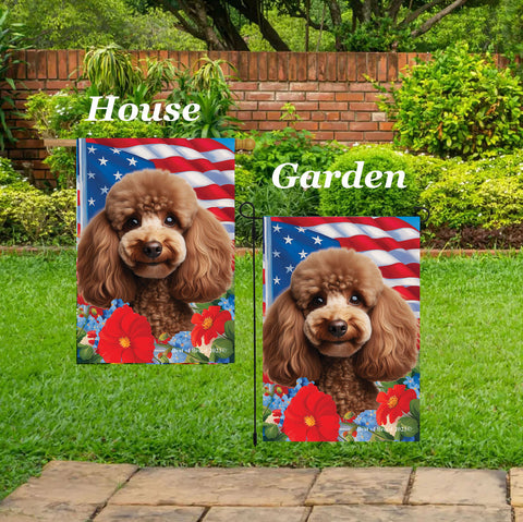 Poodle Chocolate - Best of Breed  Patriotic I All-American Outdoor House and Garden Flag
