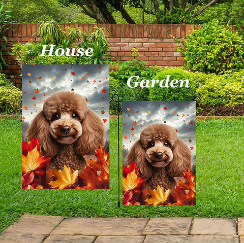 Poodle Chocolate - Best of Breed  Fall Leaves Outdoor House and Garden Flag