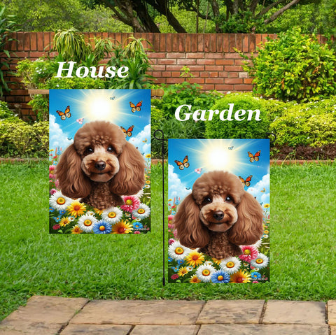 Poodle Chocolate - Best of Breed  Summer Butterflies Outdoor House and Garden Flag