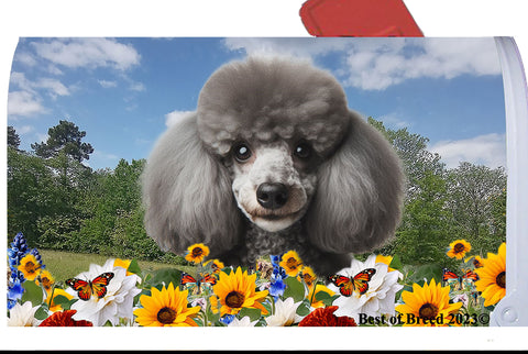 Poodle Silver - Best of Breed Summer Flowers Mailbox Cover Hi-Grade Vinyl 6" x 19"