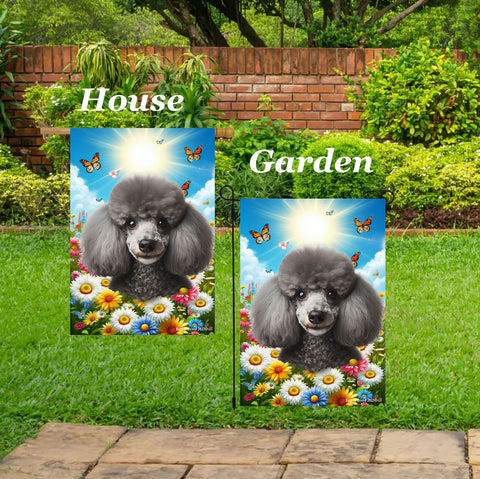 Poodle Silver - Best of Breed  Summer Butterflies Outdoor House and Garden Flag