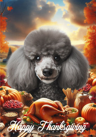 Poodle Silver - Best of Breed  Thanksgiving Outdoor House and Garden Flag