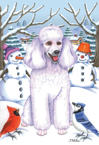 Poodle White- Best of Breed Tomoyo Pitcher Winter Snowman Garden Flag 12" x 17"