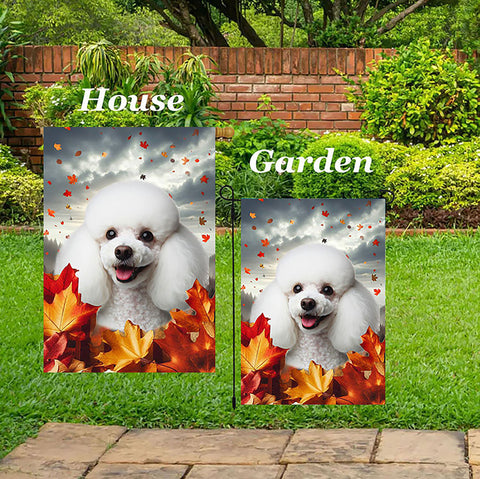 Poodle White - Best of Breed  Fall Leaves Outdoor House and Garden Flag
