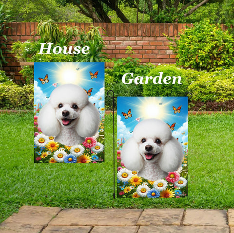 Poodle White - Best of Breed  Summer Butterflies Outdoor House and Garden Flag