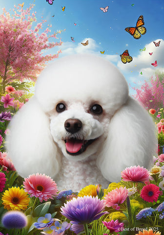 Poodle White - Best of Breed  Spring Butterflies Outdoor House and Garden Flag