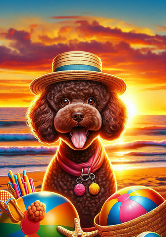 Poodle Chocolate - Best of Breed DCR Summer Sunset Outdoor House and Garden Flag