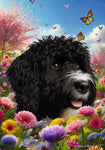 Portuguese Water Dog Black -  Best of Breed  Spring Butterflies Outdoor House and Garden Flag