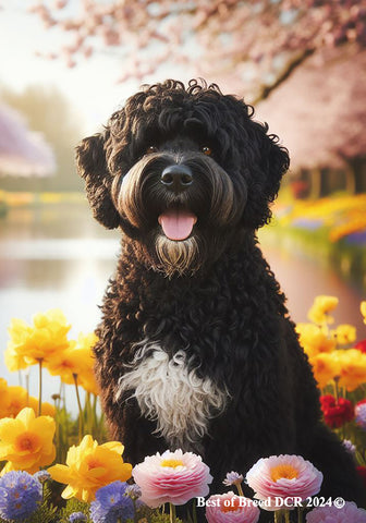 Portuguese Water Dog Black -   Best of Breed DCR Spring House and Garden Flag