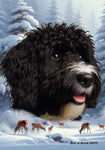 Portuguese Water Dog Black -  Best of Breed  Winter Wonderland Outdoor House and Garden Flag