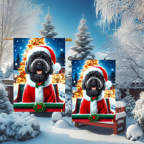 Portuguese Water Dog Black - Best of Breed DCR Christmas Outdoor House and Garden Flag