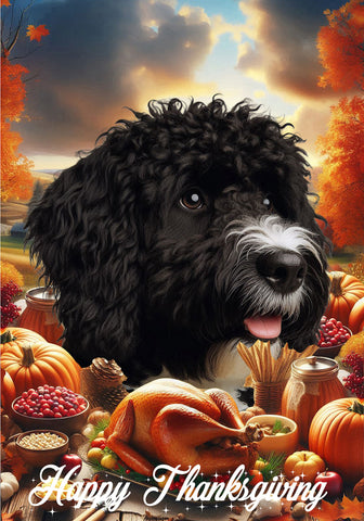 Portuguese Water Dog Black -  Best of Breed  Thanksgiving Outdoor House and Garden Flag