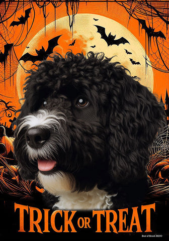 Portuguese Water Dog Black -  Best of Breed  Halloween Outdoor House and Garden Flag