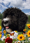 Portuguese Water Dog Black -  Best of Breed  Summer Fields Outdoor House and Garden Flag