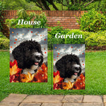 Portuguese Water Dog Black -  Best of Breed  Fall Leaves Outdoor House and Garden Flag
