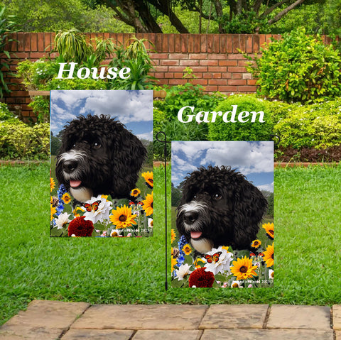 Portuguese Water Dog Black -  Best of Breed  Summer Fields Outdoor House and Garden Flag