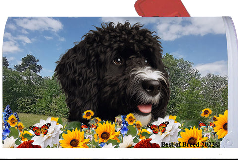 Portuguese Water Dog Black -  Best of Breed Summer Flowers Mailbox Cover Hi-Grade Vinyl 6" x 19"