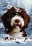 Portuguese Water Dog Brown -  Best of Breed  Winter Wonderland Outdoor House and Garden Flag