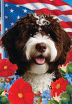 Portuguese Water Dog Brown -  Best of Breed  Patriotic I All-American Outdoor House and Garden Flag