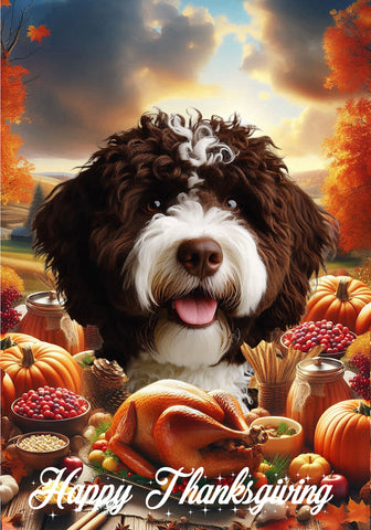 Portuguese Water Dog Brown -  Best of Breed  Thanksgiving Outdoor House and Garden Flag