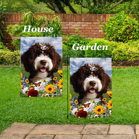 Portuguese Water Dog Brown -  Best of Breed  Summer Fields Outdoor House and Garden Flag