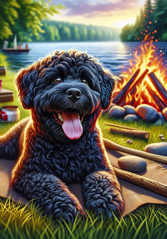 Portuguese Water Dog Black - Best of Breed DCR Summer Camping   Outdoor House and Garden Flag