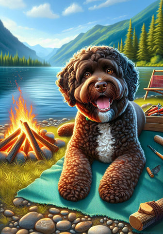 Portuguese Water Dog Brown - Best of Breed DCR Summer Camping   Outdoor House and Garden Flag