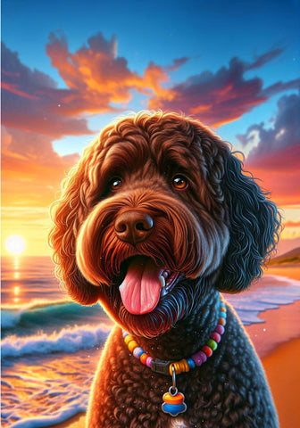 Portuguese Water Dog Brown - Best of Breed DCR Summer Sunset Outdoor House and Garden Flag