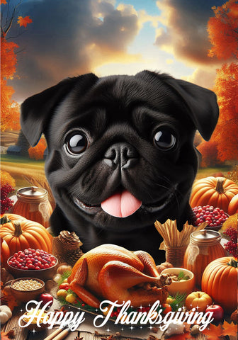 Pug  Black - Best of Breed  Thanksgiving Outdoor House and Garden Flag