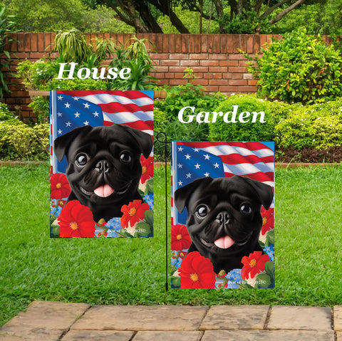 Pug  Black - Best of Breed  Patriotic I All-American Outdoor House and Garden Flag