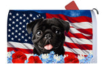 Pug  Black - Best of Breed Patriotic Mailbox Cover Hi-Grade Vinyl 6" x 19"