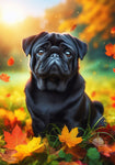 Pug Black - Best of Breed DCR Falling Leaves Outdoor Flag