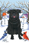 Pug  Black- Best of Breed Tomoyo Pitcher Winter Snowman Garden Flag 12" x 17"