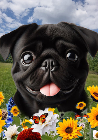 Pug  Black - Best of Breed  Summer Fields Outdoor House and Garden Flag