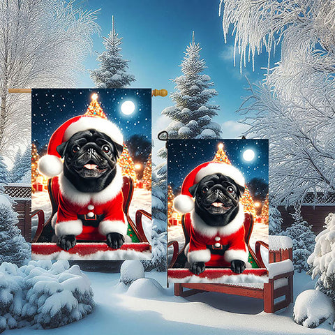 Pug Black - Best of Breed DCR Christmas Outdoor House and Garden Flag