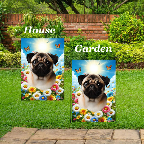 Pug  Fawn - Best of Breed  Summer Butterflies Outdoor House and Garden Flag