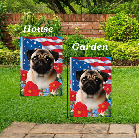 Pug  Fawn - Best of Breed  Patriotic I All-American Outdoor House and Garden Flag