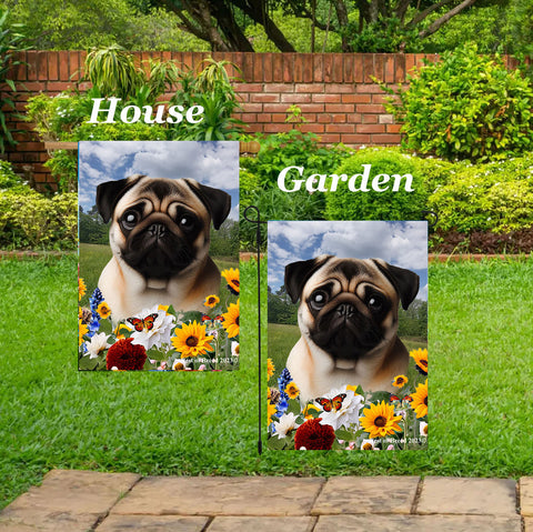 Pug  Fawn - Best of Breed  Summer Fields Outdoor House and Garden Flag