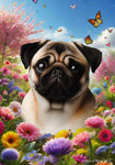 Pug  Fawn - Best of Breed  Spring Butterflies Outdoor House and Garden Flag