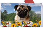 Pug  Fawn - Best of Breed Summer Flowers Mailbox Cover Hi-Grade Vinyl 6" x 19"