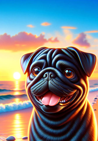 Pug Black - Best of Breed DCR Summer Sunset Outdoor House and Garden Flag