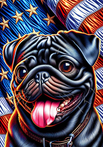 Pug Black - Best of Breed DCR Patriotic III   Outdoor House and Garden Flag