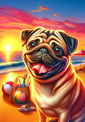 Pug Fawn - Best of Breed DCR Summer Sunset Outdoor House and Garden Flag