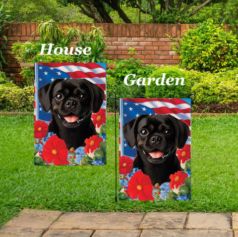 Puggle Black - Best of Breed  Patriotic I All-American Outdoor House and Garden Flag