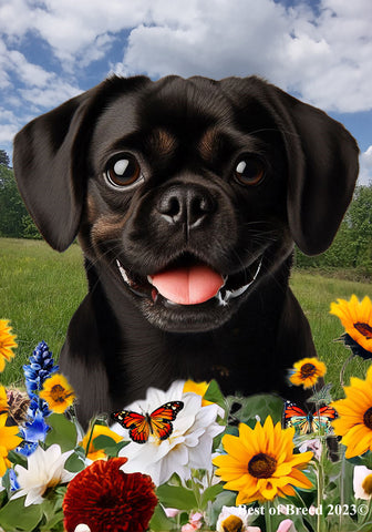 Puggle Black - Best of Breed  Summer Fields Outdoor House and Garden Flag