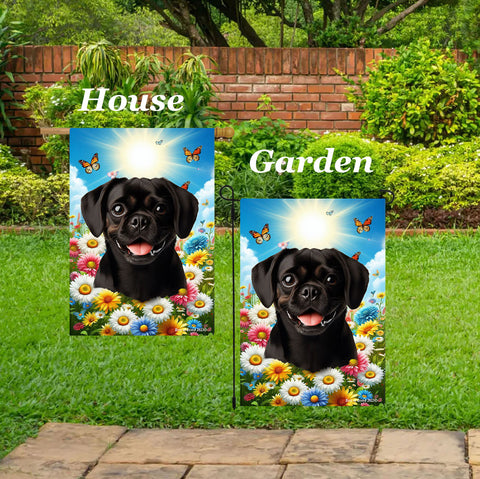 Puggle Black - Best of Breed  Summer Butterflies Outdoor House and Garden Flag